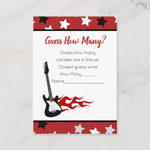 Guess How Many Red Rock Star Baby Shower Game Enclosure Card