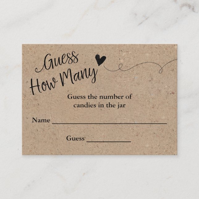 Guess How Many Rustic Kraft Shower Game Card (Front)