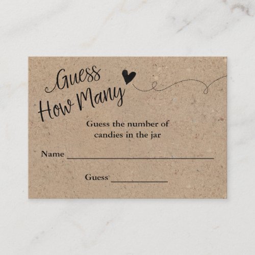 Guess How Many Rustic Kraft Shower Game Card