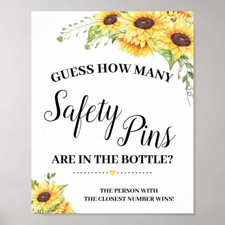 Guess how many Safety Pins game sign Baby shower Zazzle