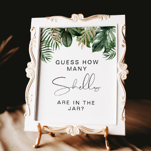 Guess How Many Shells Tropical Bridal Shower game Poster