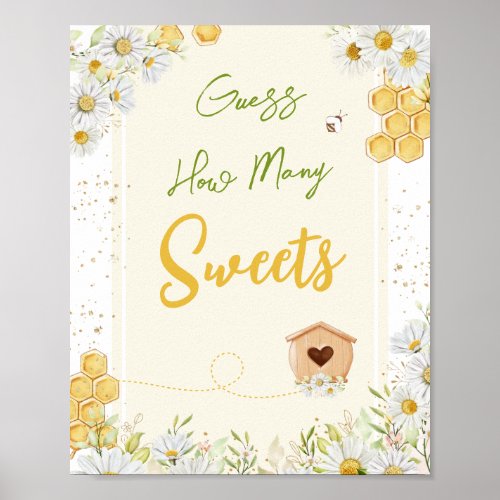 Guess How Many Sweets Bee Honeycomb Birthday Party Poster