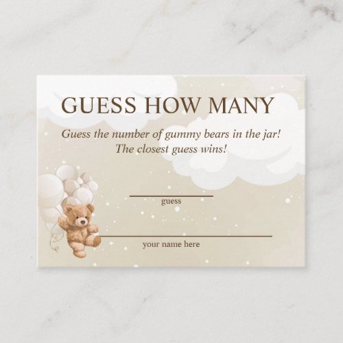 Guess How Many Teddy Bear Baby Shower Cards