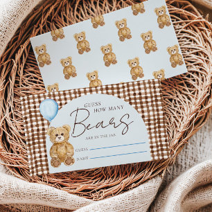 Guess How Many Teddy Bear Boy Baby Shower Game Enclosure Card