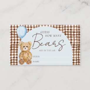 Guess How Many Teddy Bear Boy Baby Shower Game Enclosure Card