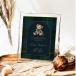 Guess How Many Teddy Bears Baby Shower Game Sign<br><div class="desc">Celebrate the little one on the way with a classic and elegant baby shower theme featuring deep dark green, rich navy blue, and shimmering gold accents. A timeless teddy bear is the centerpiece, paired with sophisticated dark plaid patterns for a touch of tradition and charm. This design blends refined style...</div>