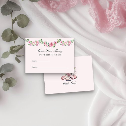 Guess How Many Vintage Floral Tea Cup Baby Shower Enclosure Card
