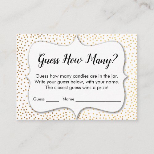 Guess How Many White w Gold Confetti Game Card