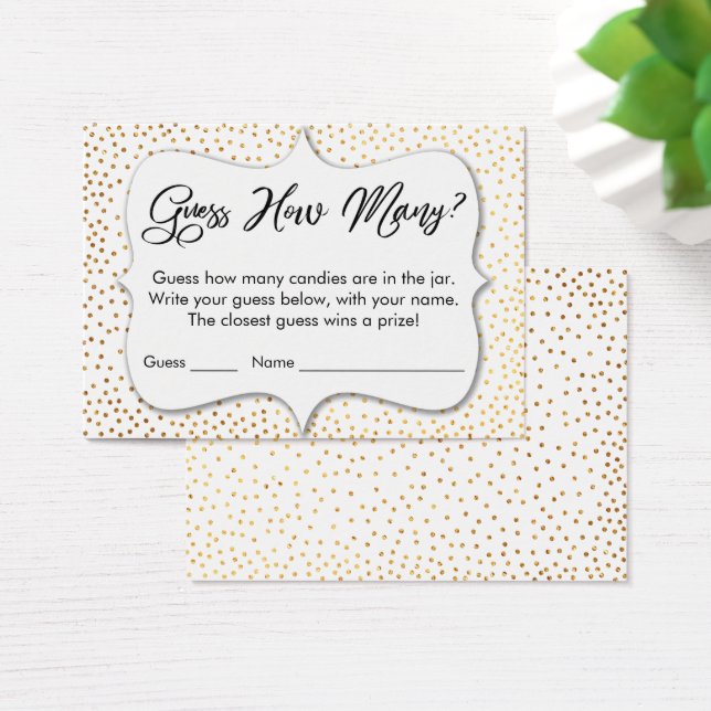 Guess How Many? White w/ Gold Confetti Game Card (Desk)