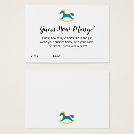 Guess How Many? White w/ Rocking Horse Game Card (Front & Back)