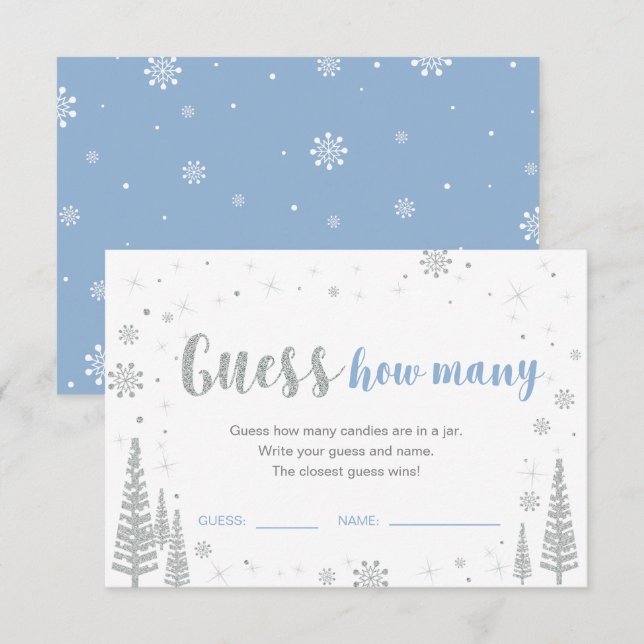 Guess How Many | Winter Blue Baby Shower Game Invi Invitation (Front/Back)
