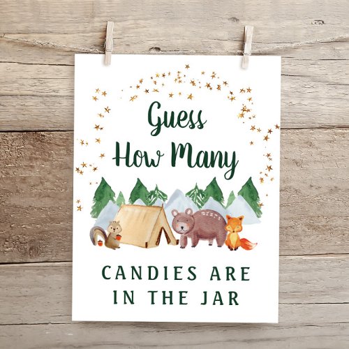 Guess How Many Woodland Animals Baby Shower Game Poster