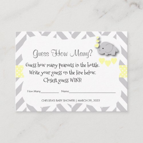 Guess How Many _ Yellow Elephant Enclosure Card