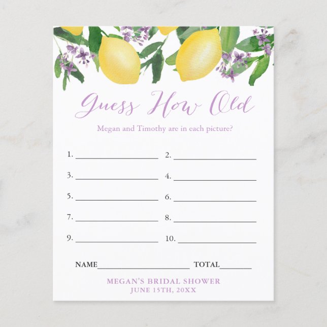 Guess How Old Bride Groom Bridal Shower Photo Game Flyer (Front)