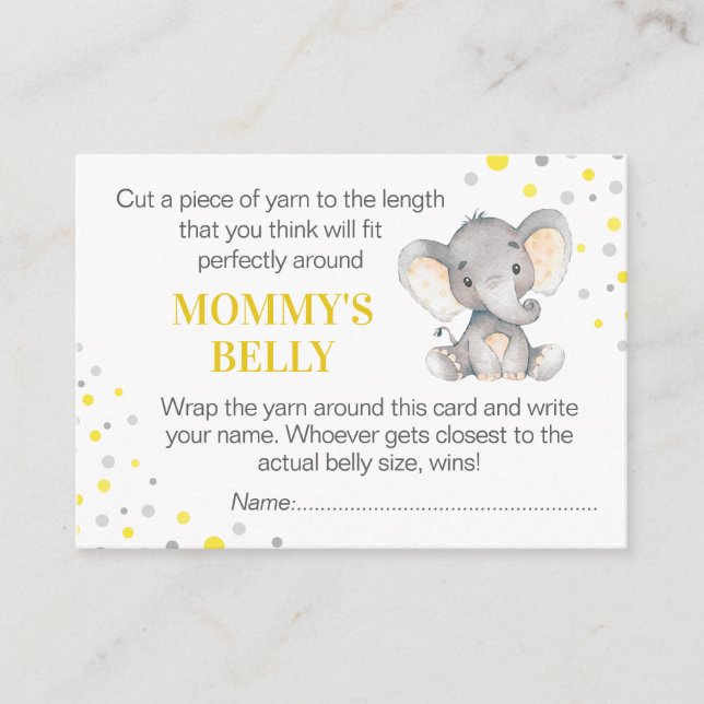 Guess Mommy's Belly Game Card Elephant Baby Shower (Front)