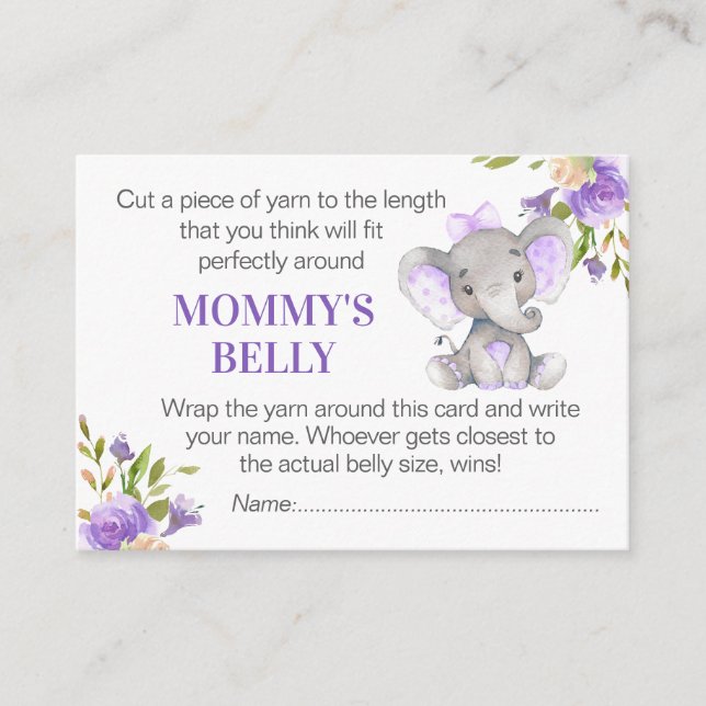 Guess Mommy's Belly Game Card Elephant Baby Shower (Front)