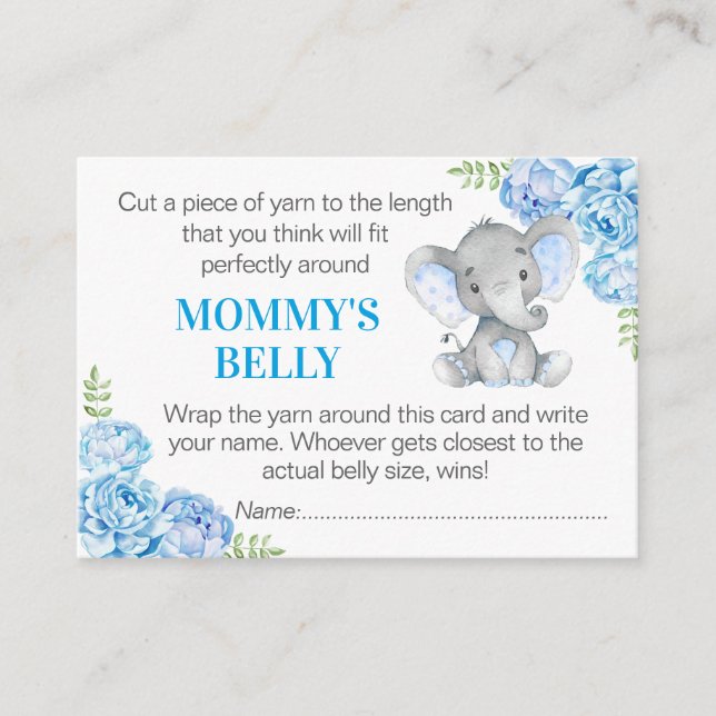 Guess Mommy's Belly Game Card Elephant Baby Shower (Front)