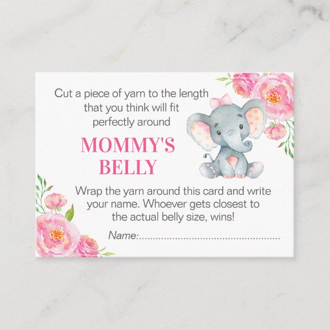 Guess Mommy's Belly Game Card Elephant Baby Shower (Front)