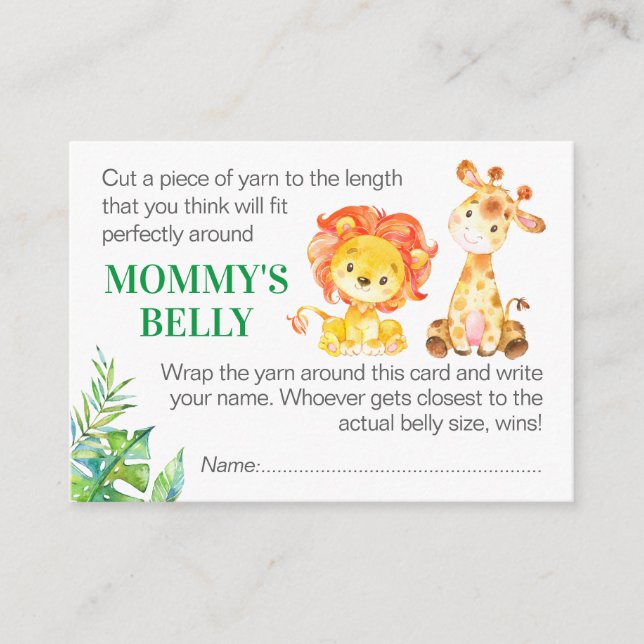 Guess Mommy's Belly Game Card Safari Baby Shower (Front)