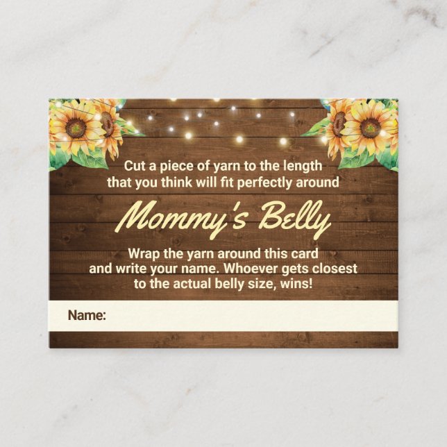 Guess Mommys Belly Game Card Sunflower Baby Shower (Front)