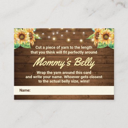 Guess Mommys Belly Game Card Sunflower Baby Shower