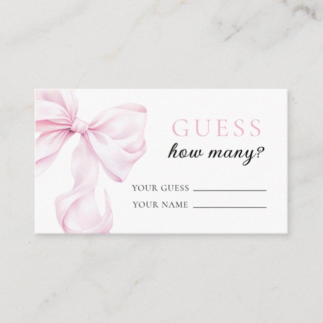 Guess Name Many Guess Cards Bow Baby Shower (Front)