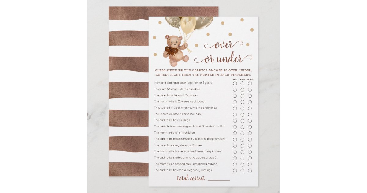 Guess Over or Under Game Baby Shower Teddy Bear | Zazzle