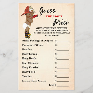 Guess Right Price AA Firefighter Baby Shower Game Flyer