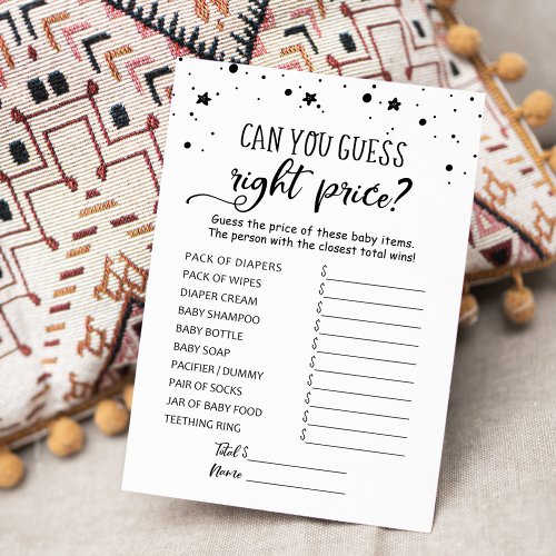 Guess right price game Baby Shower party Card