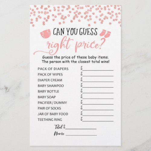 Guess right price Game Baby Shower Party game