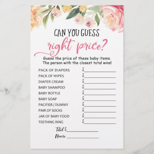 Guess right price Game Baby Shower Party game