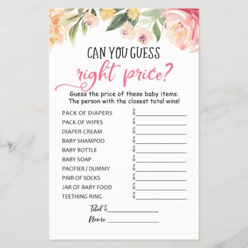 Guess right price Game Baby Shower Party game