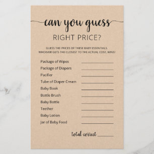 Guess right price game Baby Shower party game