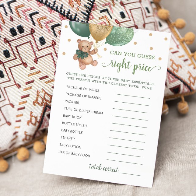 Guess Right Price Game Baby Shower Teddy Bear Card (Creator Uploaded)