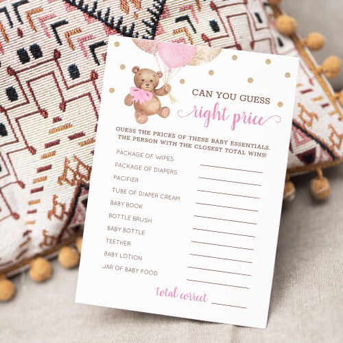 Guess Right Price Game Baby Shower Teddy Bear Card