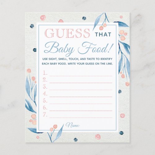 Guess That Baby Food Game Baby Shower Blue Pink Flyer
