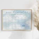 Guess The Arrival Date Calendar Cloud 9 Blue Poster<br><div class="desc">Vibrant blue font cloud nine themed baby shower game "guess the arrival date" .
Go to "edit using design tool" to be able to move due date cloud element to a different day. You can also customize months and days accordingly to your needs.</div>