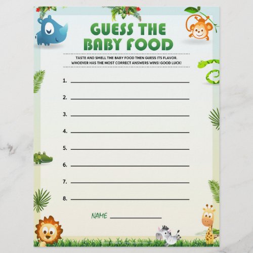 Guess The Baby Food Animal Theme Letterhead