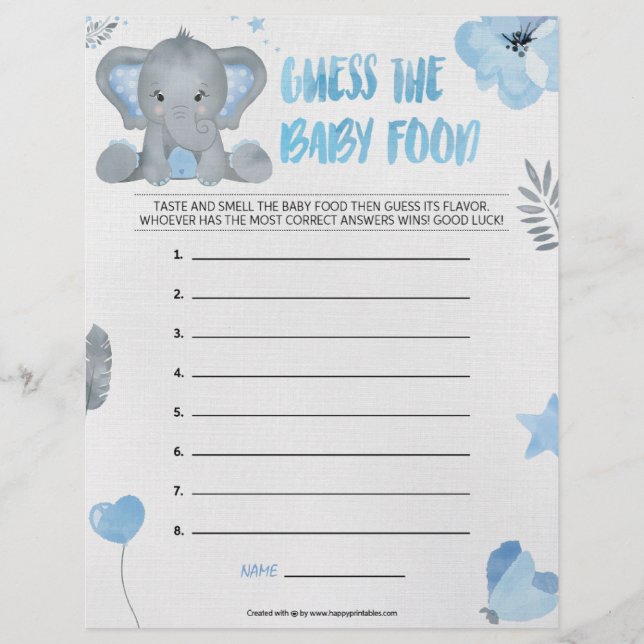 Guess The Baby Food [Baby Elephant [Blue]] Letterhead (Front)