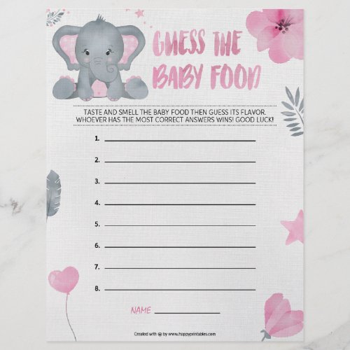 Guess The Baby Food Baby Elephant Pink Letterhead