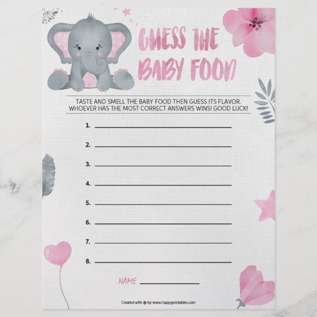 Guess The Baby Food [Baby Elephant [Pink]] Letterhead (Front)