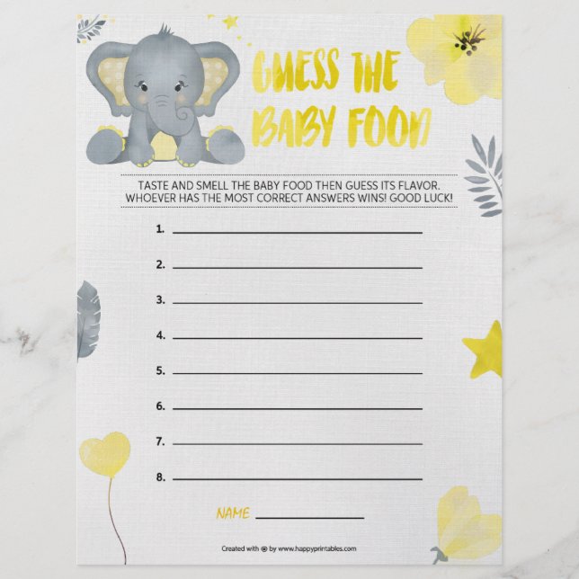 Guess The Baby Food [Baby Elephant [Yellow]] Letterhead (Front)