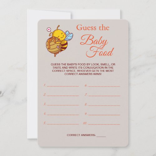 Guess the Baby Food  Baby Shower Bee Game Card