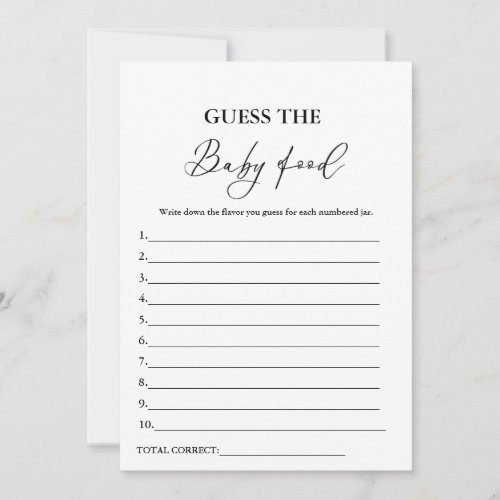 Guess The Baby Food Baby Shower Game Card