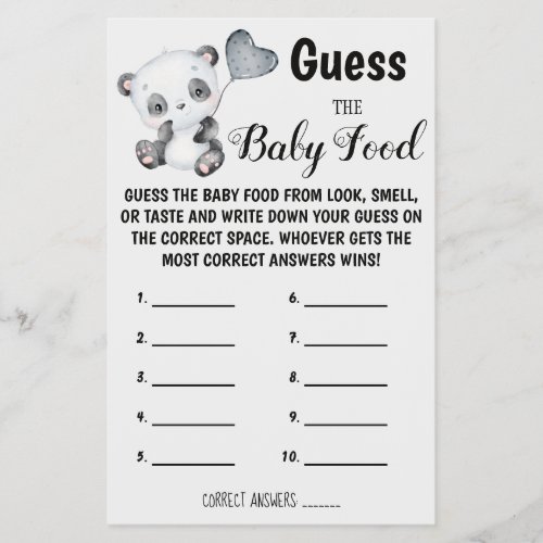 Guess the Baby Food  Baby Shower Game Card Flyer