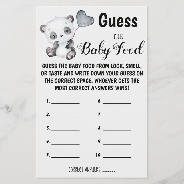 Guess the Baby Food | Baby Shower Game Card Flyer (Front)