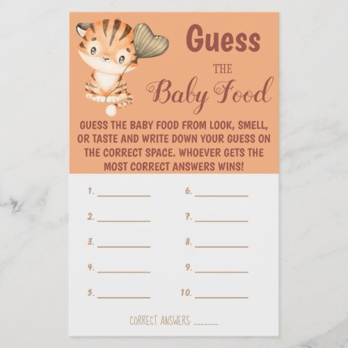 Guess the Baby Food  Baby Shower Game Card Flyer