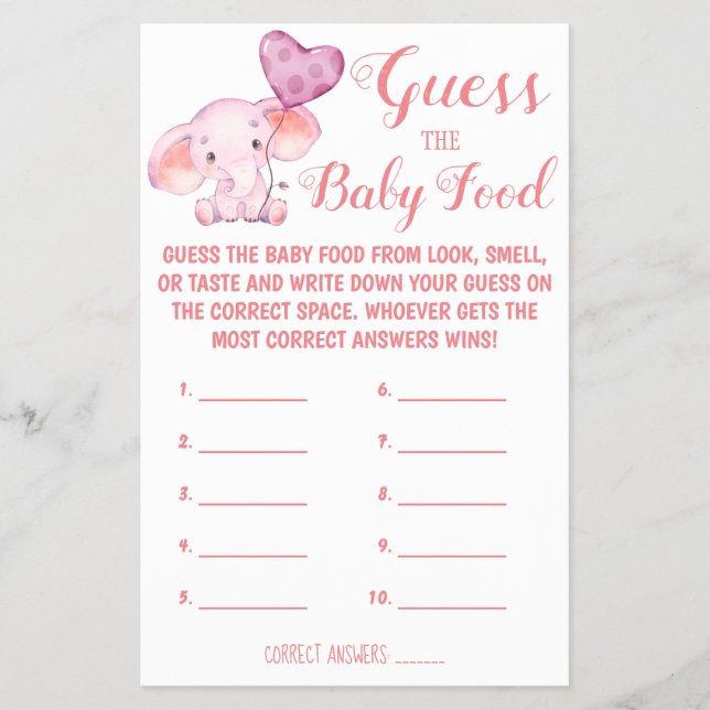 Guess the Baby Food | Baby Shower Game Card Flyer (Front)