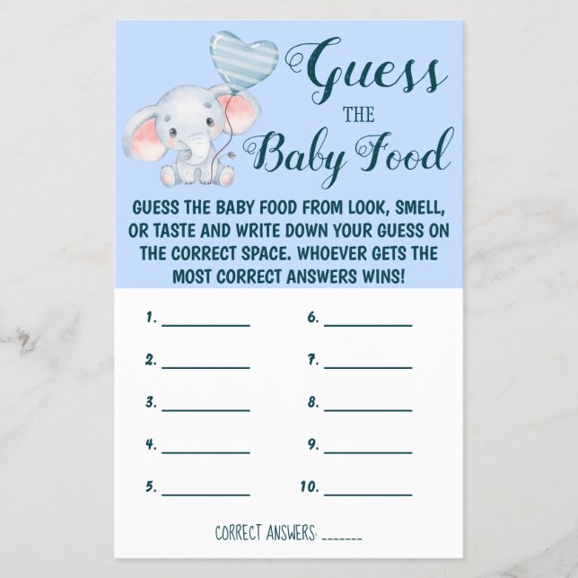Guess the Baby Food | Baby Shower Game Card Flyer (Front)