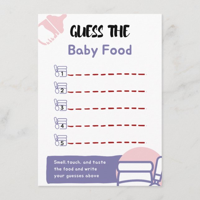 Guess the Baby Food Baby Shower Game Enclosure Card (Front)